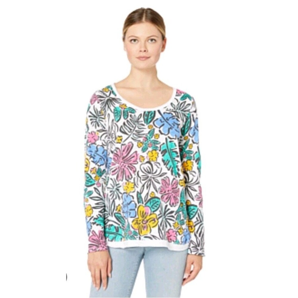 Fresh Produce Byron Sketched Flora Sweater Cotton Size M Floral AOP Long Sleeve